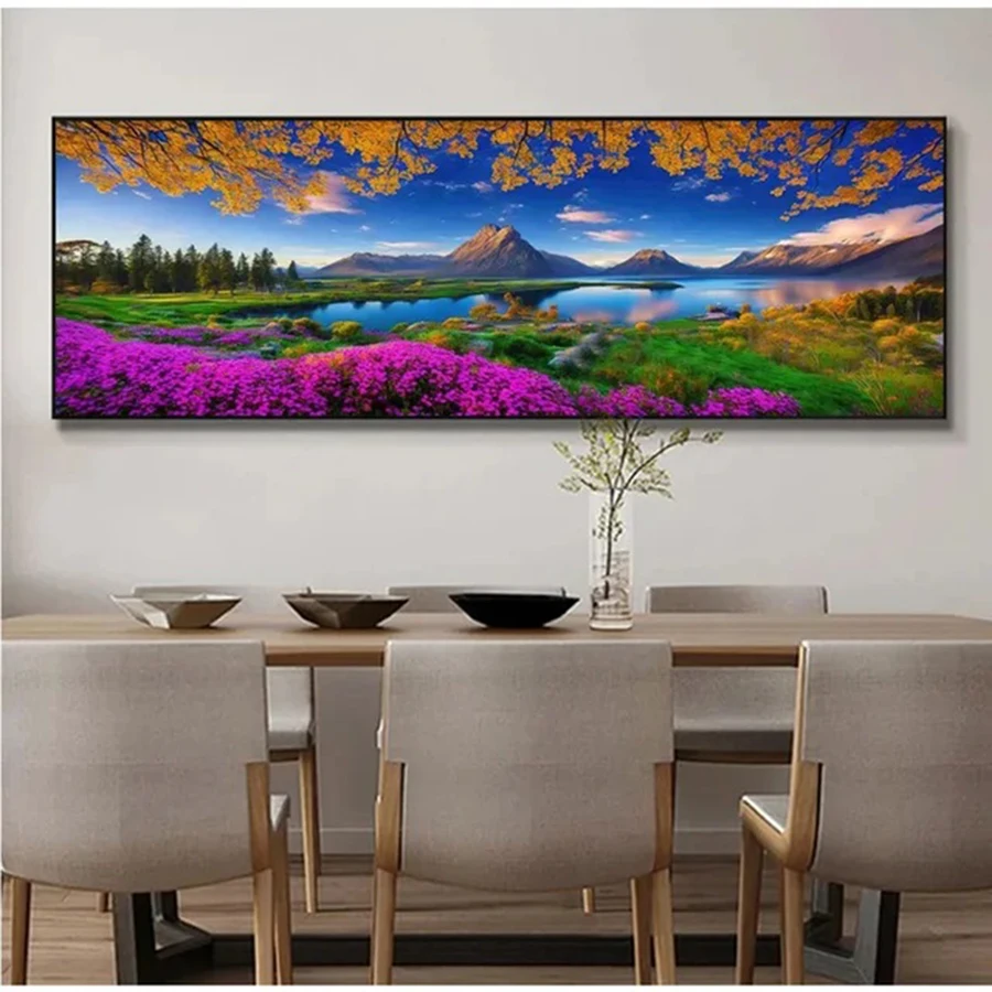 Purple lavendar fields diamond painting lakes, mountains,diamond embroidery yellow leaf scenery cross stitch big size home decor