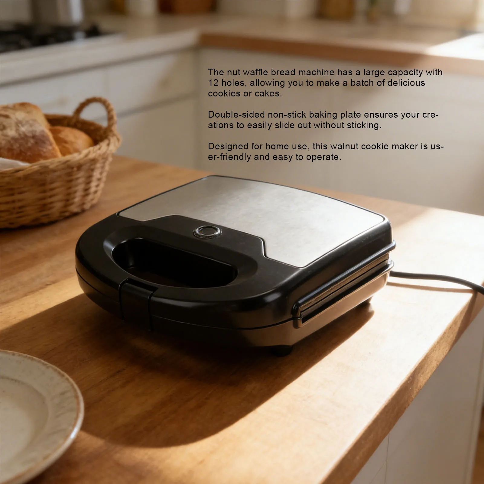 12 Walnut Cookie Maker Non Stick Double Sided Mini Nut Waffle Bread Machine Electric Nut Mold Maker Multifunctional Easy