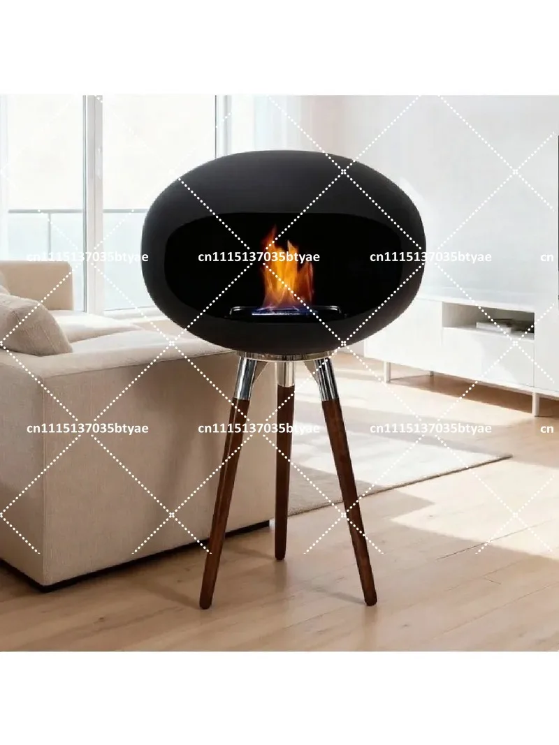 Oval Sphere Freestanding Bioethanol Fireplace Smokeless Real Flame Ethanol Fire Pit for Indoor Outdoor Decor