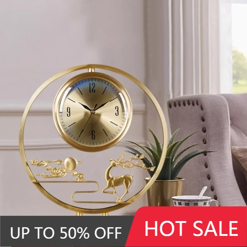 Brass Table Clock Luxury High-end Desk Clock Modern Aesthetic Household Desktop Clocks Living Room Decorations Accessories