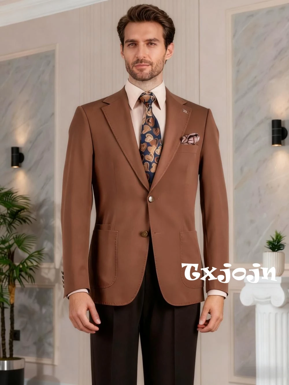 

Fashionable Elegant Men's Slim Fit Suits 2 Pieces Banquet Party Outfit,Notched Lapel Suit Set For Men Wedding Groom Sets