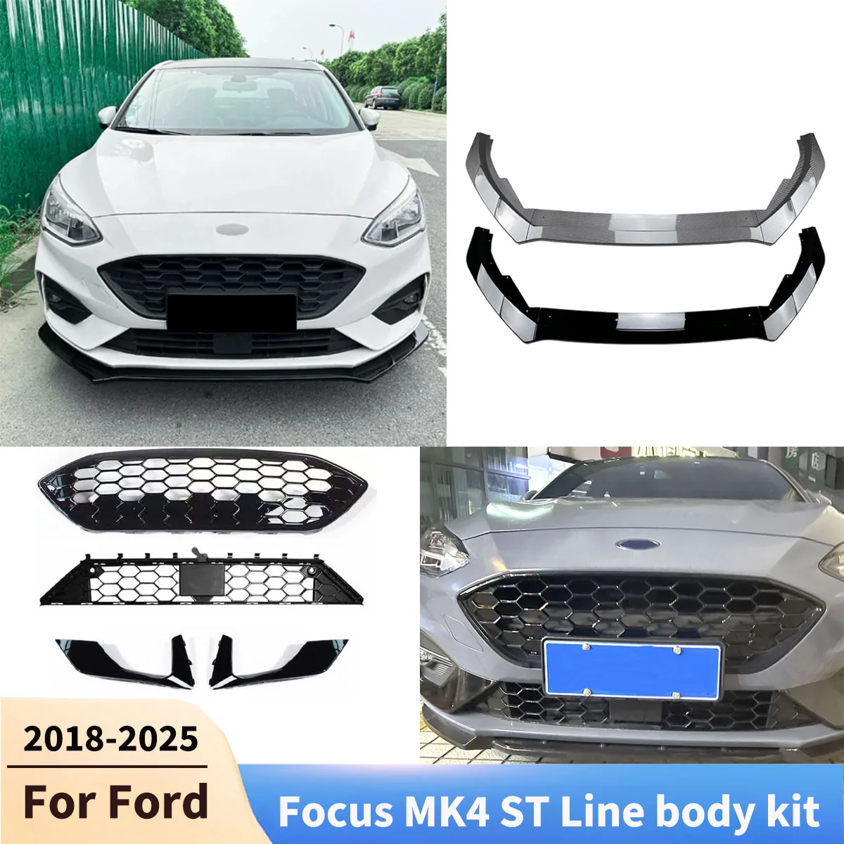 

For Ford Focus MK4 ST Line 2018-2025 Car Front Bumper Lip Racing Grills Body kits Spoiler Wing Diffuser Accessories Guard Board