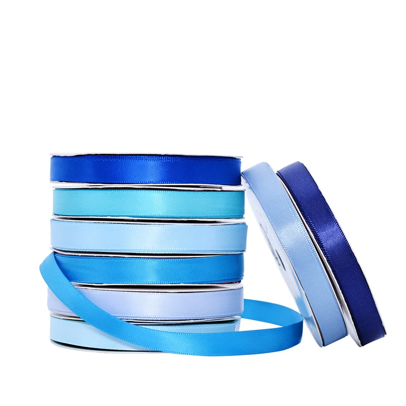 YAMA 6 9 13 16 19 22 mm Single Face Satin Ribbon 100yards Blue for Party Wedding Decoration Handmade Rose Flowers Ribbongs
