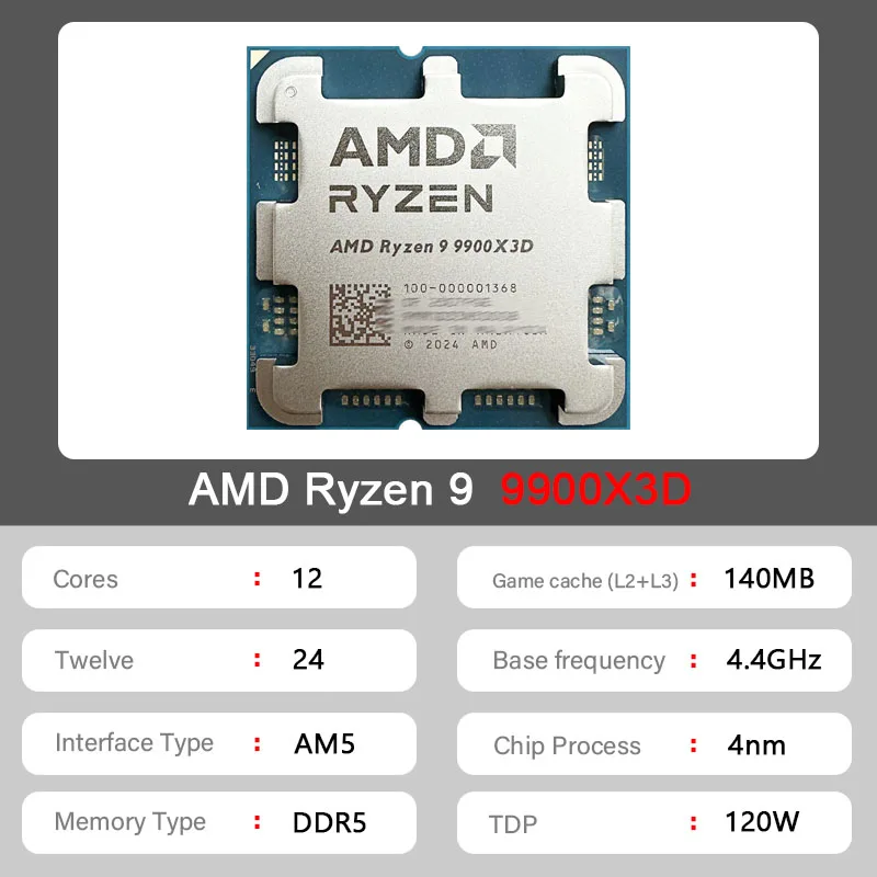 Ryzen 9 9900X3D AMD CPU プロセッサ R9 9900X3D 新しい 5.5GHz 12