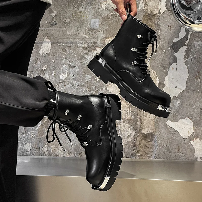 2025 تشيلسي أحذية للرجل عالية الجودة الأحذية الجلدية فستان الشرير الصخرة كاوبوي منصة التمهيد سميكة القاع دراجة نارية بوتاس حجم 38-46 #6