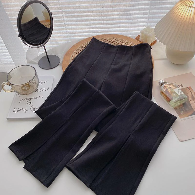 Flare Pants Women Front Split High Waisted Ladies Trousers 2022 Spring Autumn Fashion Black Suit Trousers Side Zipper