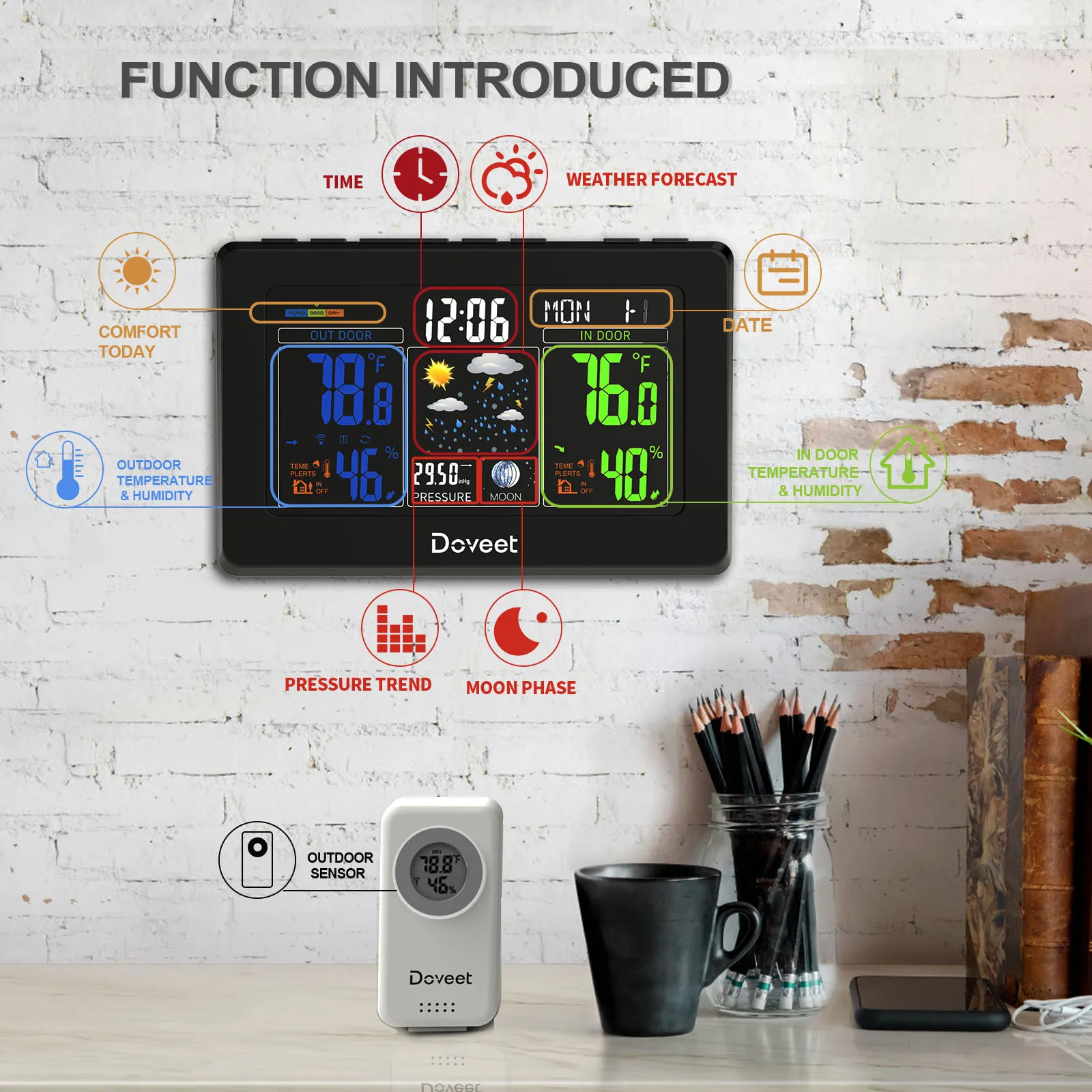 Weather Station Wireless Indoor Outdoor, Color Weather Stations with Indoor Outdoor Thermometer Wireless Sensor