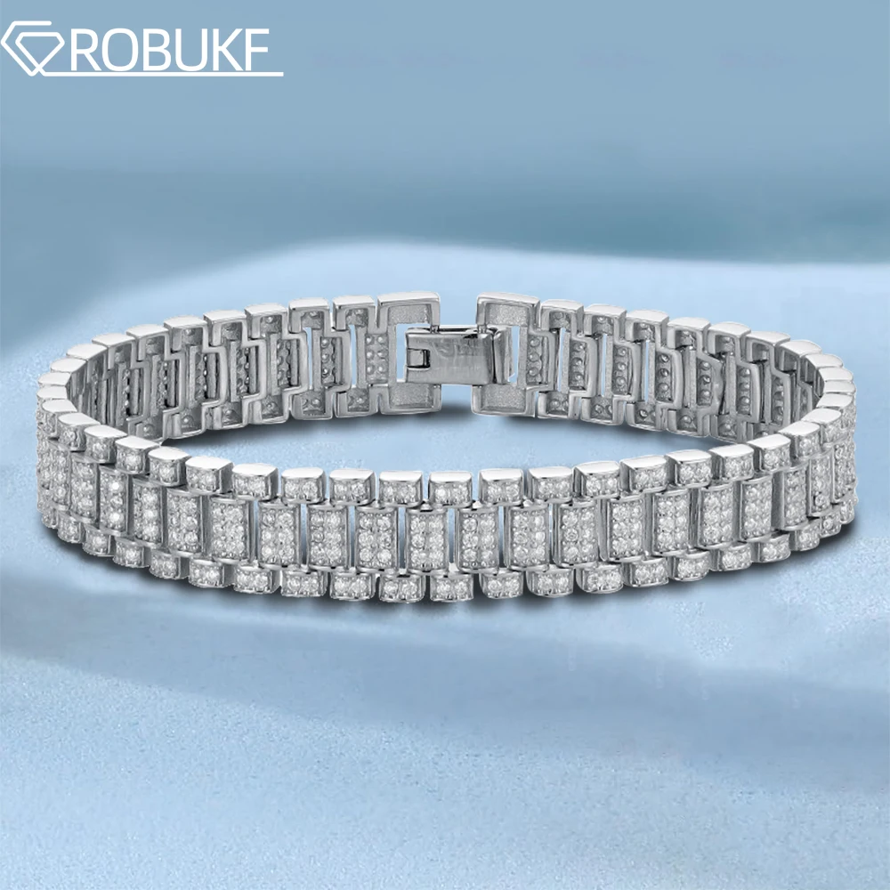 

10mm Cuban Link Full Moissanite Diamond Bracelet 925 Sterling Silver 18K White Gold Plated Hip Hop Rappers Jewelry Gifts For Men