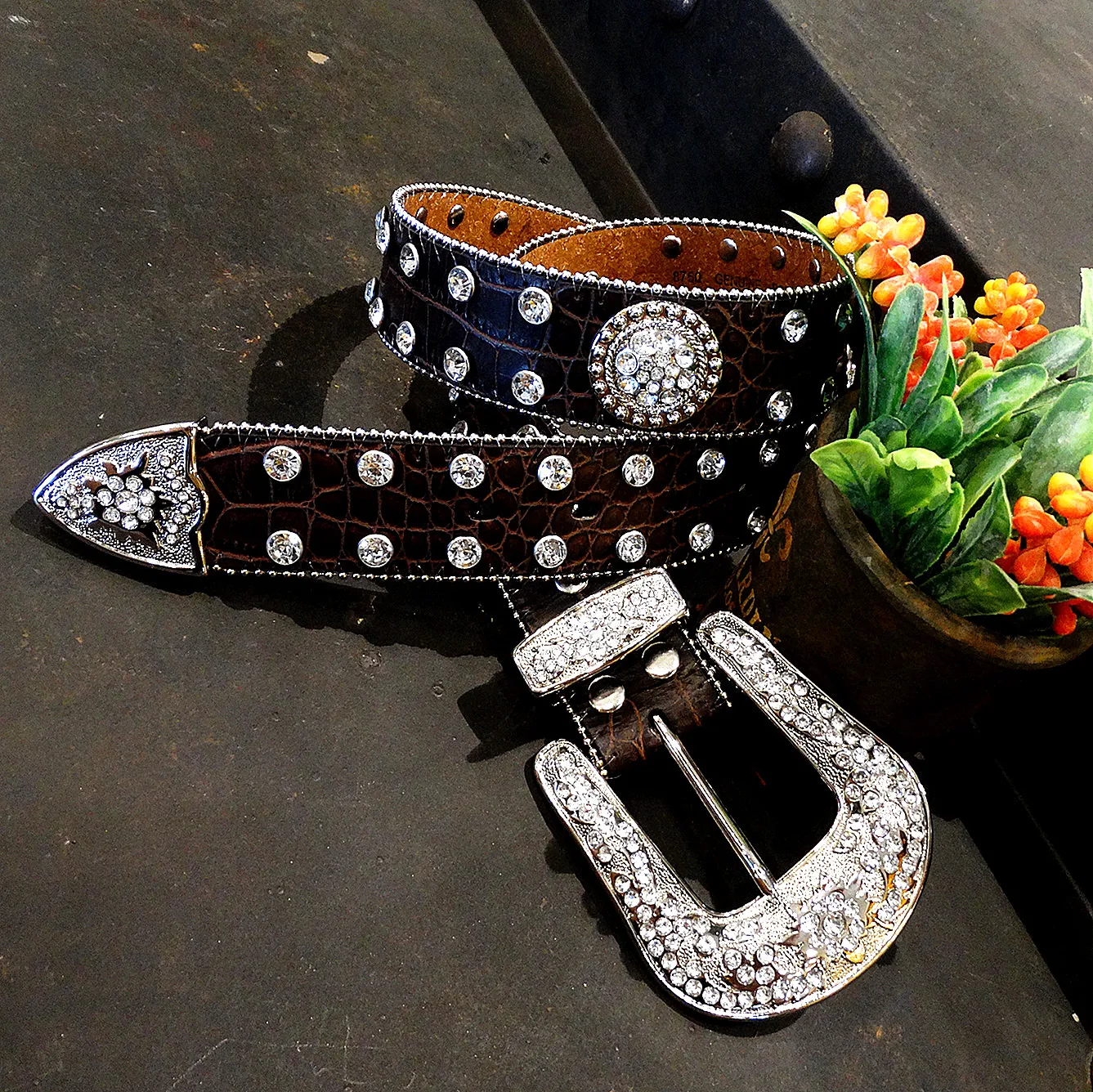 Handmade Rhinestone Belt SUNNY LEATHER Brand Top Layer Cowhide Universal Gender Belt Alloy Buckle Youth Single Circle Waist Belt