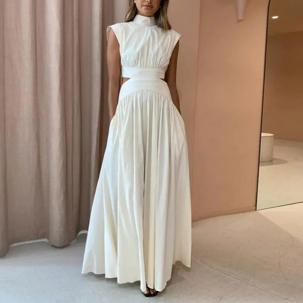 فستان فضفاض القطع أنيق برقبة وهمية فستان ماكسي للنساء على شكل حرف A مطوي لحفلات الكوكتيل أزياء العطلات #5