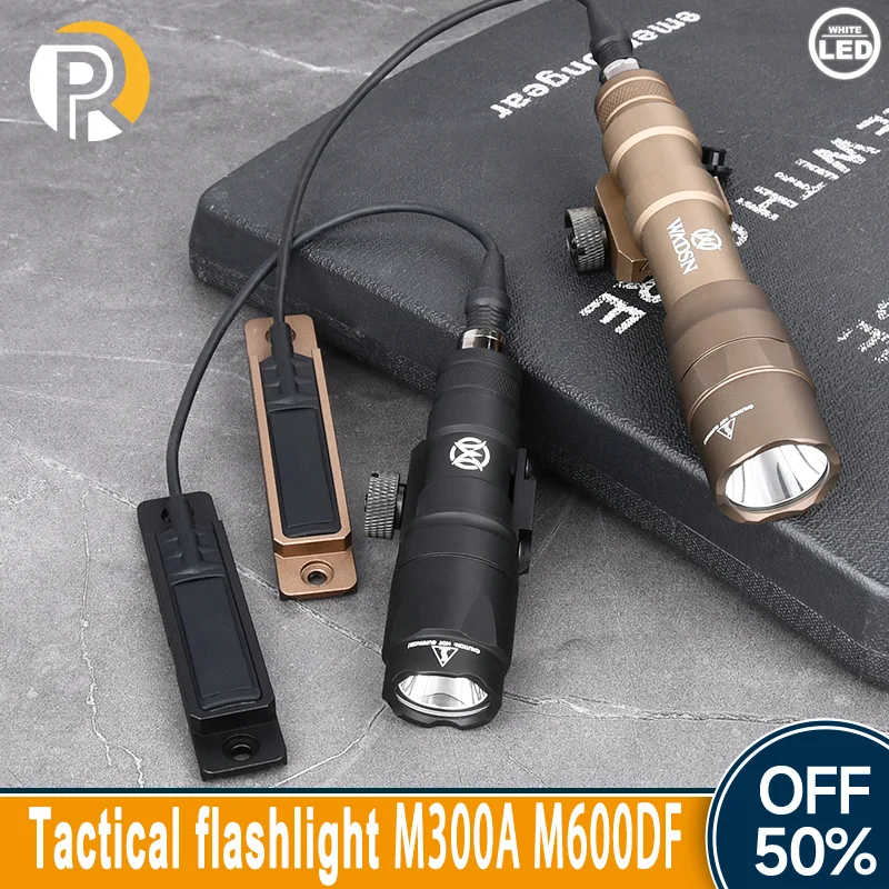 WADSN M300A M600DF Tactical Scout Flashlight High Lumens With Metal Pressure Switch Base Hunting Accessory Fit M-lok Keymod Rail