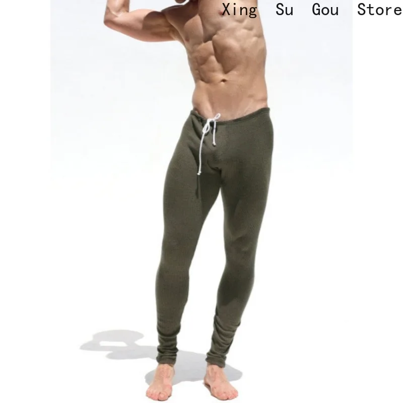 Thin Long Johns Leggings Men's Sports Running Comfortable Yoga Tights Autumn and Winter Men's Casual Stretch Rib Knit Pants