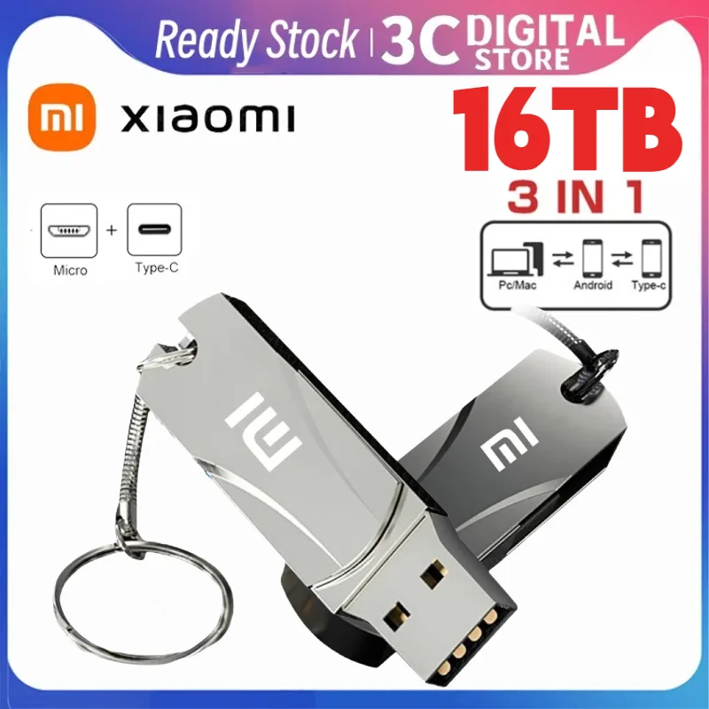 Xiaomi 16TB USB Flash Drive Pen Drive High Speed USB Transfer Type-c 2-In-1 8TB OTG Pendrive Waterproof Flash Disk For Computer