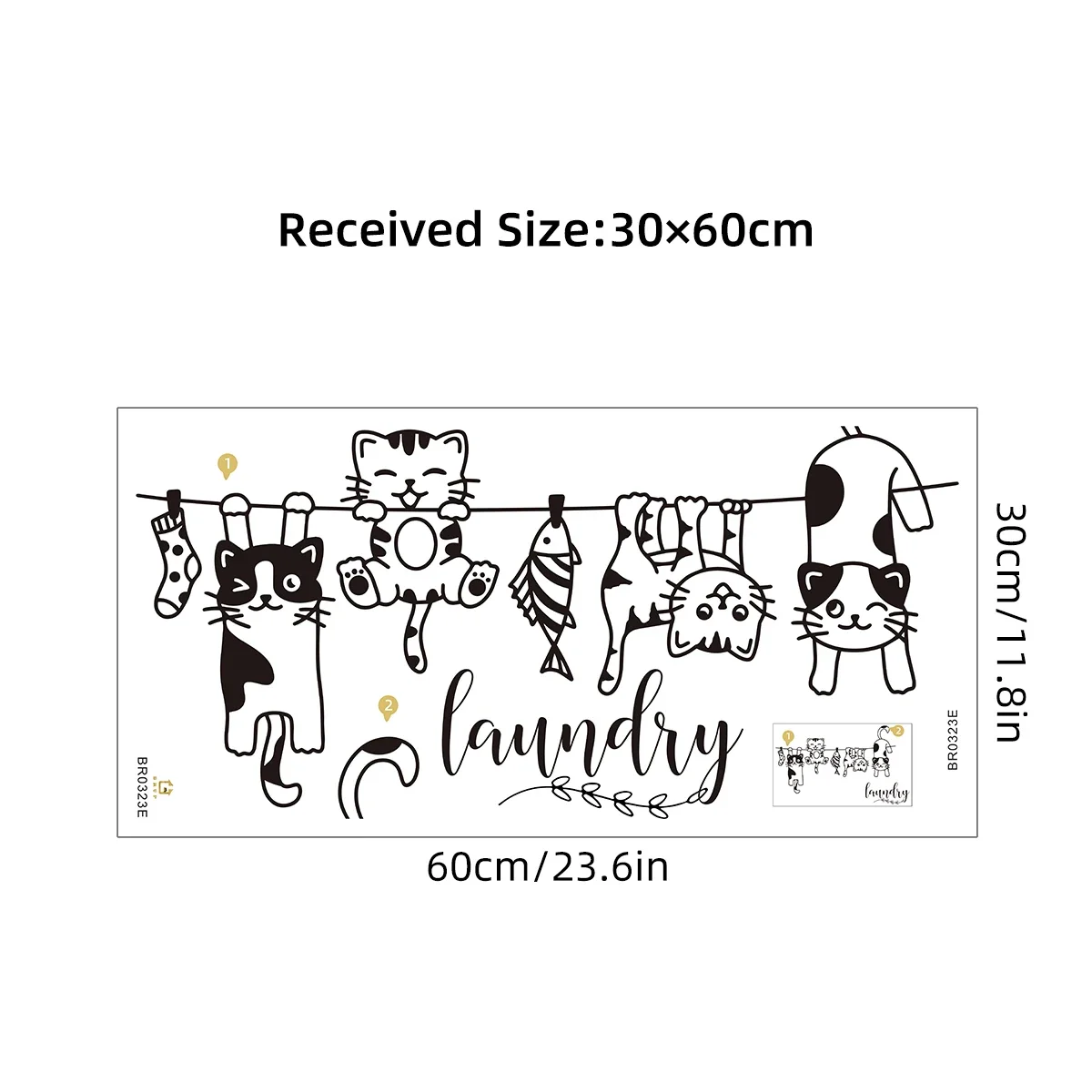 Cartoon Cat Playing on Rope Wall Stikcers for Laundry Room Living Room Decoration Bedroom Kids Home Decor Background Wall Decals