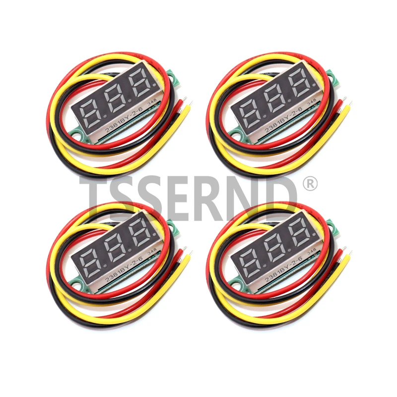 4pcs Digital Mini 0.28Inch Three-Line 0-100V Digital Voltmeter  Digital Voltmeter Gauge Tester LED Display Panel Voltmeter