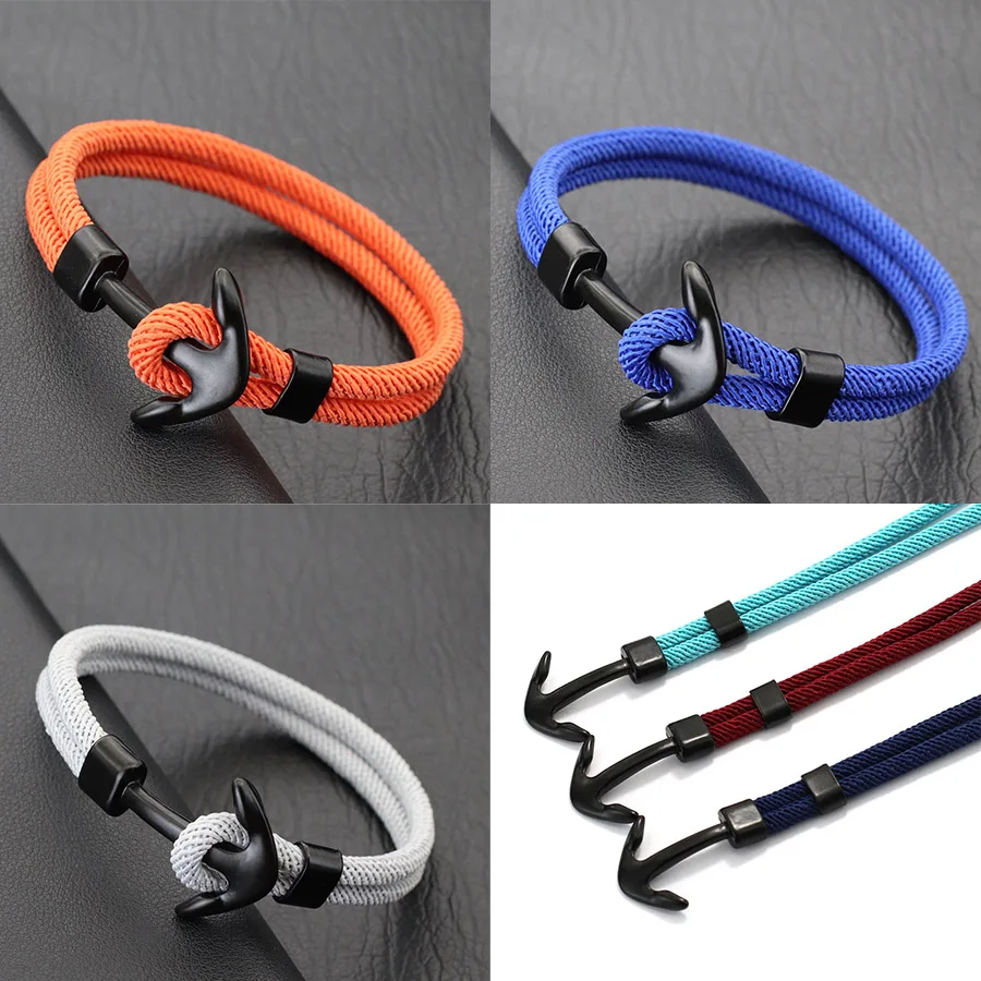 Nautischen Stil Legierung Anker Schnur Armband für Männer Einfach Haken Doppel-Strang Gewinde Armband Homme Surfen Pulsera Schmuck