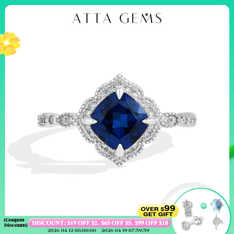 

ATTAGEMS Classical Blue Sapphire Ring Cushion Cut 2.0ct DVVS1 Real 925 Sterling Silver For Women Engagement Wedding Fine Jewelry