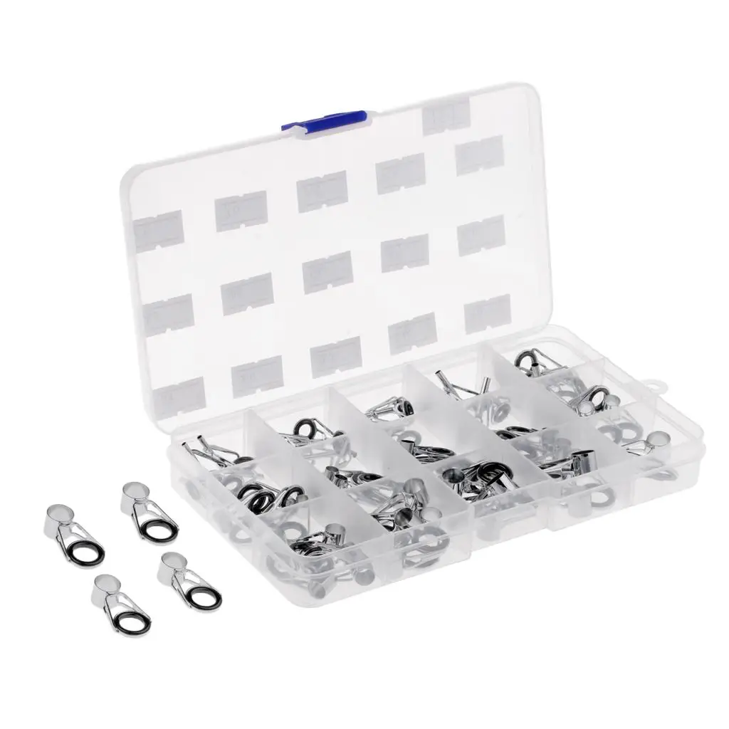 Telescopic Fishing Rod Guides and Tips Repair Kit, 75 Pieces in 15 Different Sizes