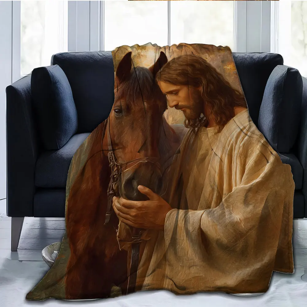 Warm religious theme Flannel printed blanket suitable for all seasons suitable for living room office sofa and travel 180x250CM