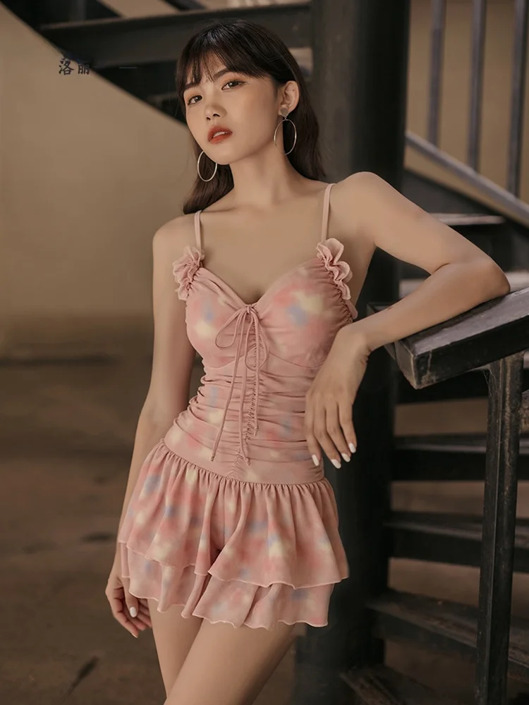 

Rolekar One-Piece Swimsuit Women's Dress Style Fairy Vanish Belly Slimming Conservative Student Sexy Hot Spring Swimming Suit