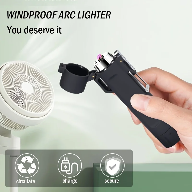 

New Waterproof and windproof dual arc lighter mini portable cigarette lighter with compass and flashlight, essential for travel