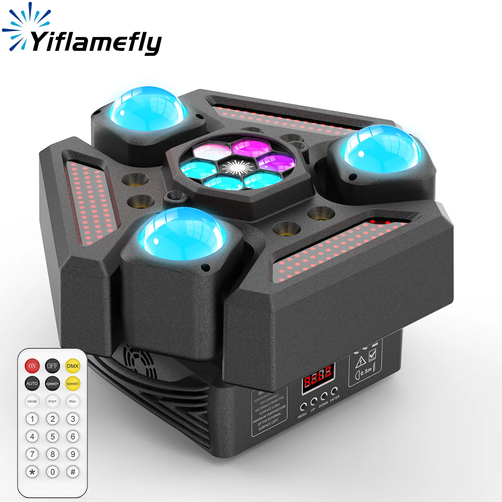

Yiflamefly 180W RGBW 3-Arm Moving Head Light With Honeycomb Lens Projection Strobe Laser DJ Disco Party Light DMX512 Stage Light