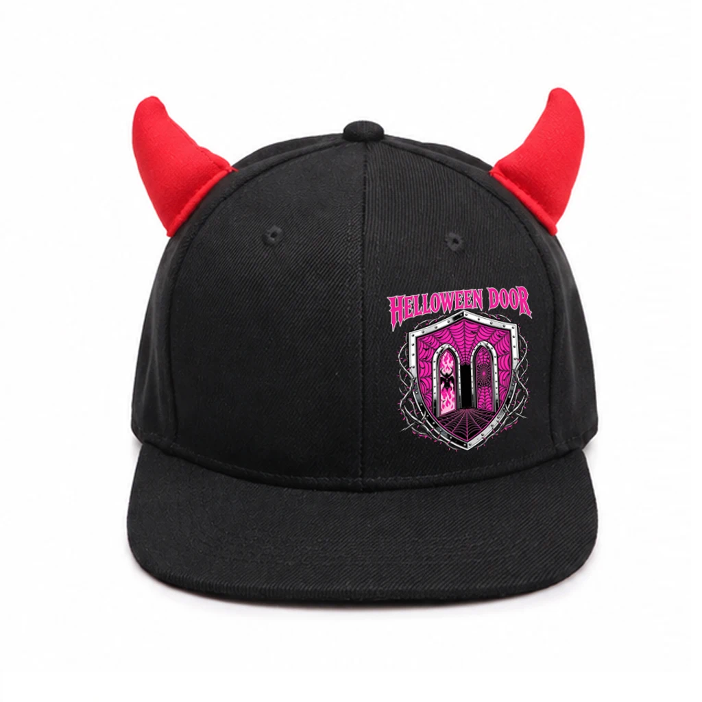 1 Halloween Devil's Corner Button Men's and Women's Hat, Red and Black Hip Hop Street Dress Adjustable Truck Hat