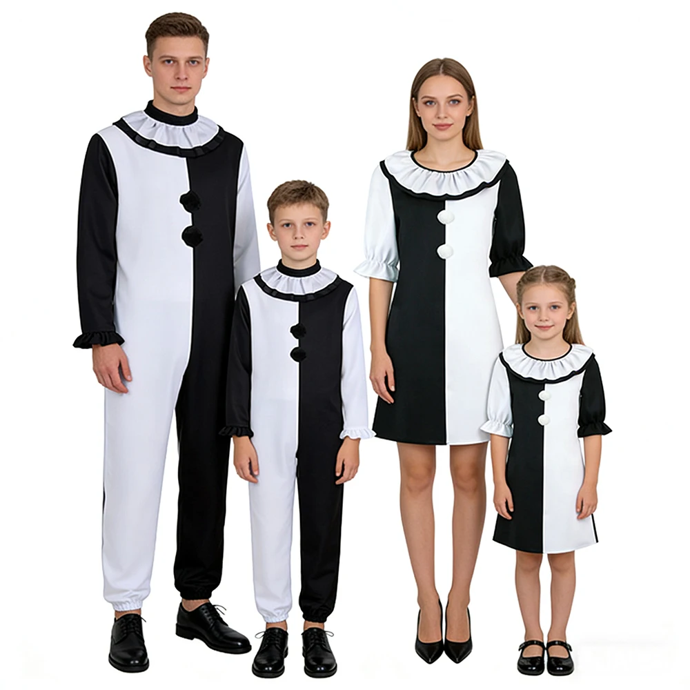 المرعب الفن مهرج مهرج تأثيري حلي الرجال بذلة النساء دور اللعب فستان بتصميم حالم حتى فستان الرعب دعوى هالوين كرنفال حفلة