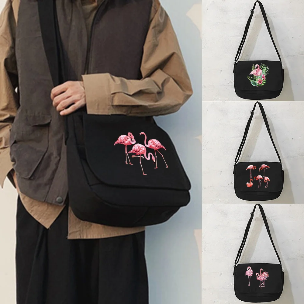 Messenger Bag Flamingo Series Large Capacity Shoulder Bags Vintage Handbag Adjustable Casual Canvas Crossbody Bag for Men Women