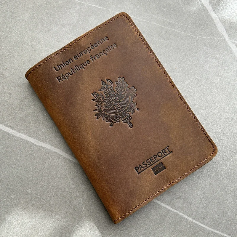 genuine leather Française Passport Cover Men 100% Genuine Leather Covers for Passport Holder Personalised Gifts for Men