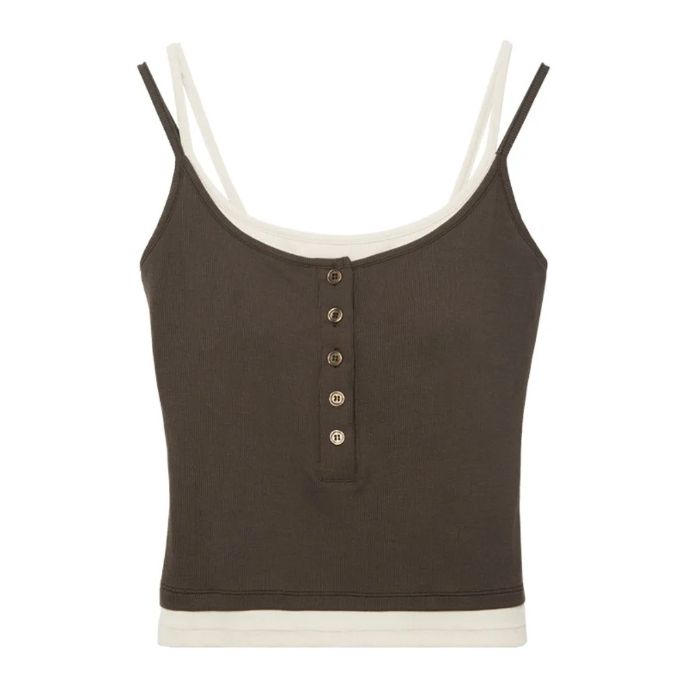 

Fashion False Two-piece Camisole Vest Slim Fit Strappy Summer Top Sexy Design Bottoming Shirt Daily Wear