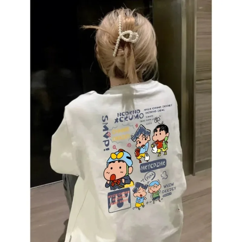 

Cartoon Cellophane Short Sleeve Crew Neck T-Shirt Korean summer Style Simple Couple round Neck Top Polyester Fiber Summer Tee