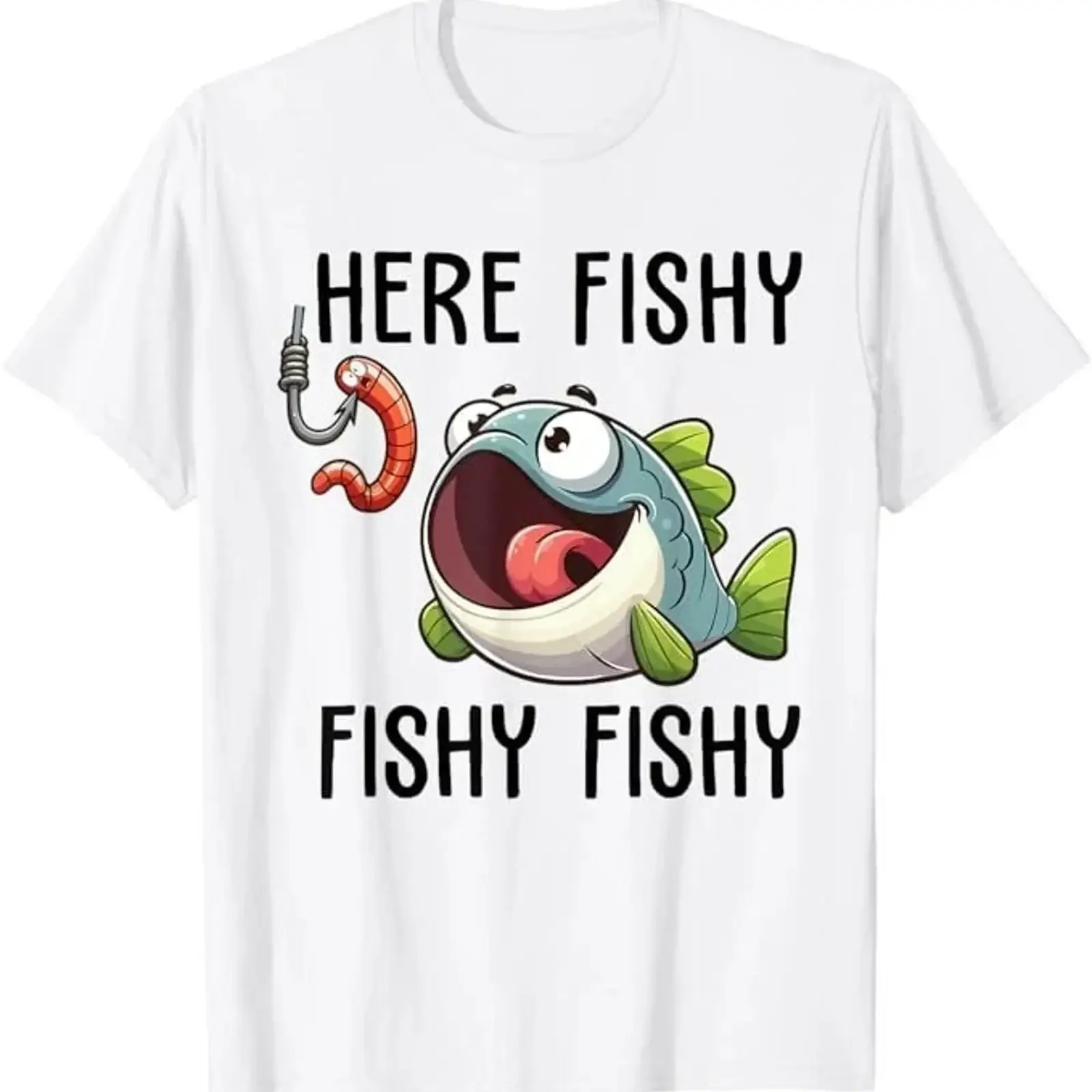 Here Fishy Fisherman Funny Fishing Lover Cute Fish Worm T Shirt vintage Washed Stretched Stylish Slightly Versatile streetwear