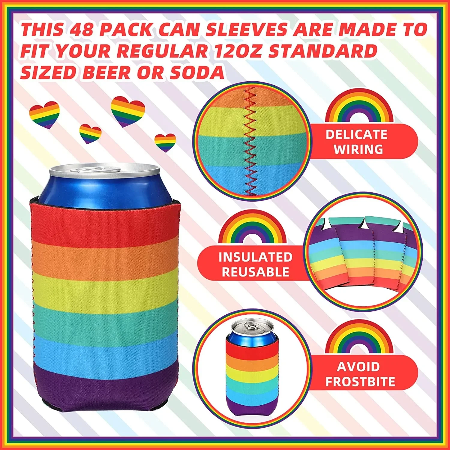 Imagem -05 - Orgulho Reutilizável de Neoprene Pode Mangas Mais Frias Adequado para Beber Cerveja Fontes do Partido Temático do Arco-íris 50 Pcs