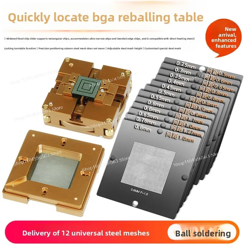 Quick Position BGA Reballing Station with Universal Stencil Kit, Solder Ball Placement Tool for Chip and PCB Repair