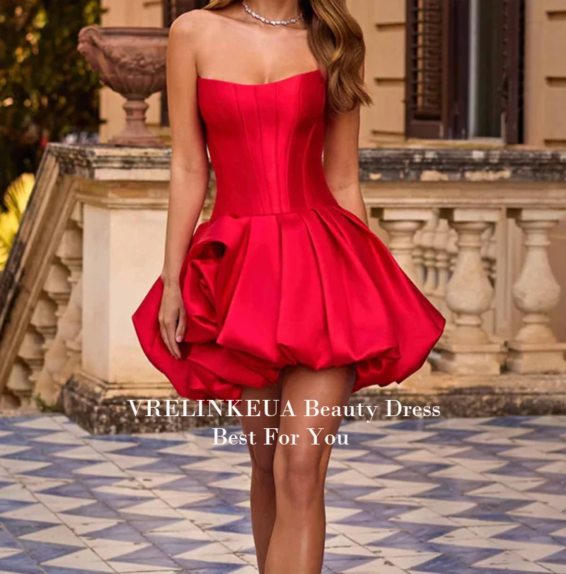 Customized Red Strapless A Line Graduation Dress Short Prom Dresses Mini Women's Cocktail Dress Customized Wedding Party Gowns