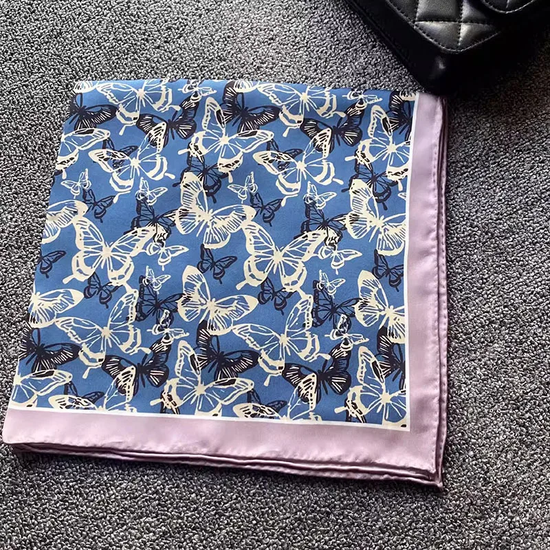 

Womens 100% Silk Neck Scarves Wraps Butterfly Printed Ladies Small Square Silk Neckerchief Necktie 21"