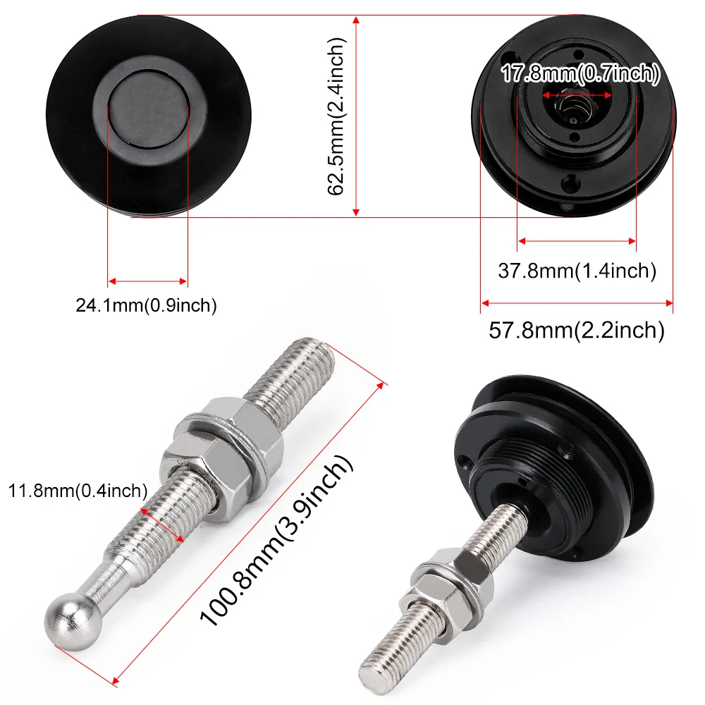 VR - Universal Black Push Button Billet Hood Pins Lock Clip Kit Car Quick Latch New Engine Bonnets Red VR-HP31BK