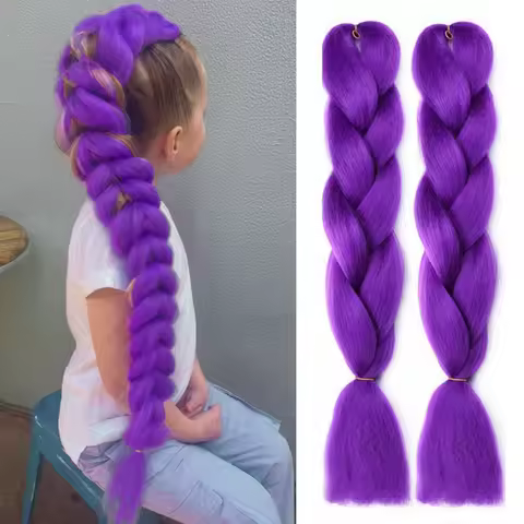 3Pcs Jumbo Braiding Hair Extension Synthetic Hair Purple Box Braids Hair Pre Stretched Purple Party Halloween Costume Cosplay