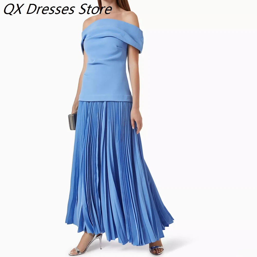 Women's A-line Evening Dresses Ankle-length Off The Shoulder Sleeveless Prom Dresses Simple Fashion Draped Customized Gowns