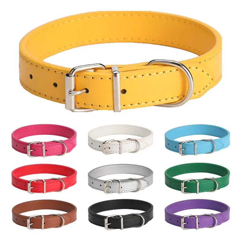 

Soft Adjustable PU Leather Dog Collar For Small Medium Large Dogs And Cats Colorful Cute Puppy Kitten Necklace Strap Pet