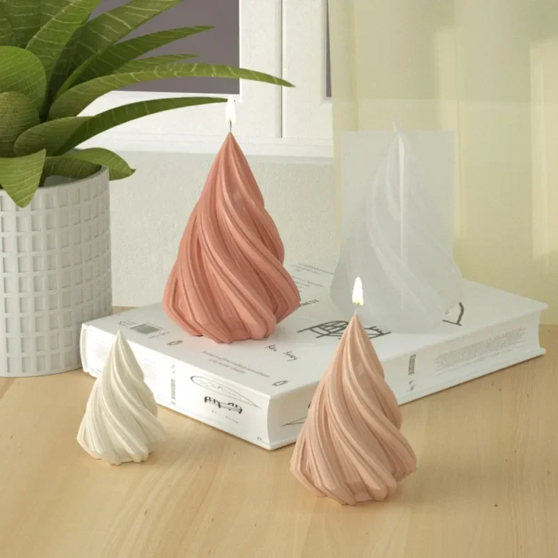 Rotating Conical Column Candle Silicone Mold 3D Wave Spherical Candle Plaster Soap Resin Casting Mould Home Decoration Crafts