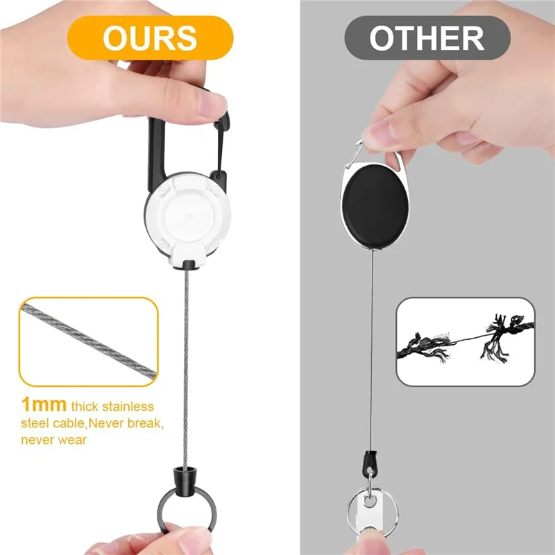 4Pcs Heavy Duty Retractable Keychain Retractable ID Badge Reel Heavy Duty Reel Clips (White)