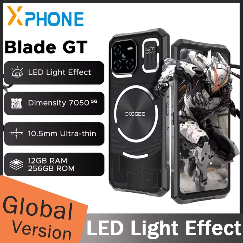 DOOGEE Blade GT Rugged Phone 6.72'' FHD+ 12GB+256GB LED Light Effect 5500mAh Battery Android 14 Dimensity 7050 5G Smartphone