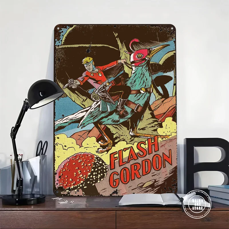 Flash Gordon Riding a Bird Creature Metal Poster Customized Wall Art Retro Vintage Metal Signs for Man Cave Garage Decorations