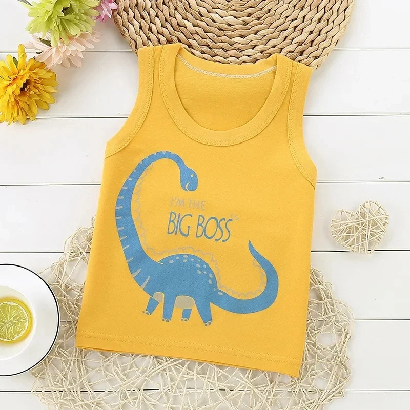 Summer Kids Tops Clothes Tank Sleeveless Breathable Cotton Children T-shirt Vest Top Clothing Outfit Cartoon Boys Girls 0-7Years