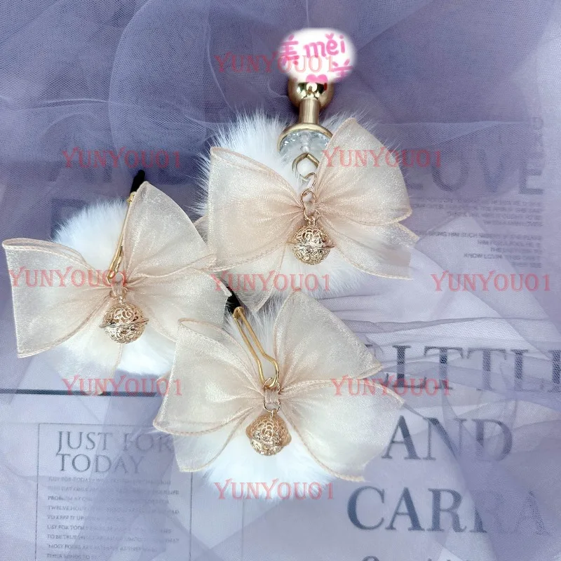 

Fox Fur Tail Bow Palace Bell Rabbit Tail Jewelry Cos Props K8K9 Out Tail Couple