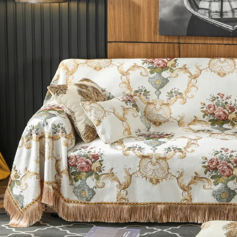 Chenille Couch Sofa Covers for Living Room Floral Sectional Sofa Towel Throw European Recliner Slipcover for 3 or 4 Seaters Sofa