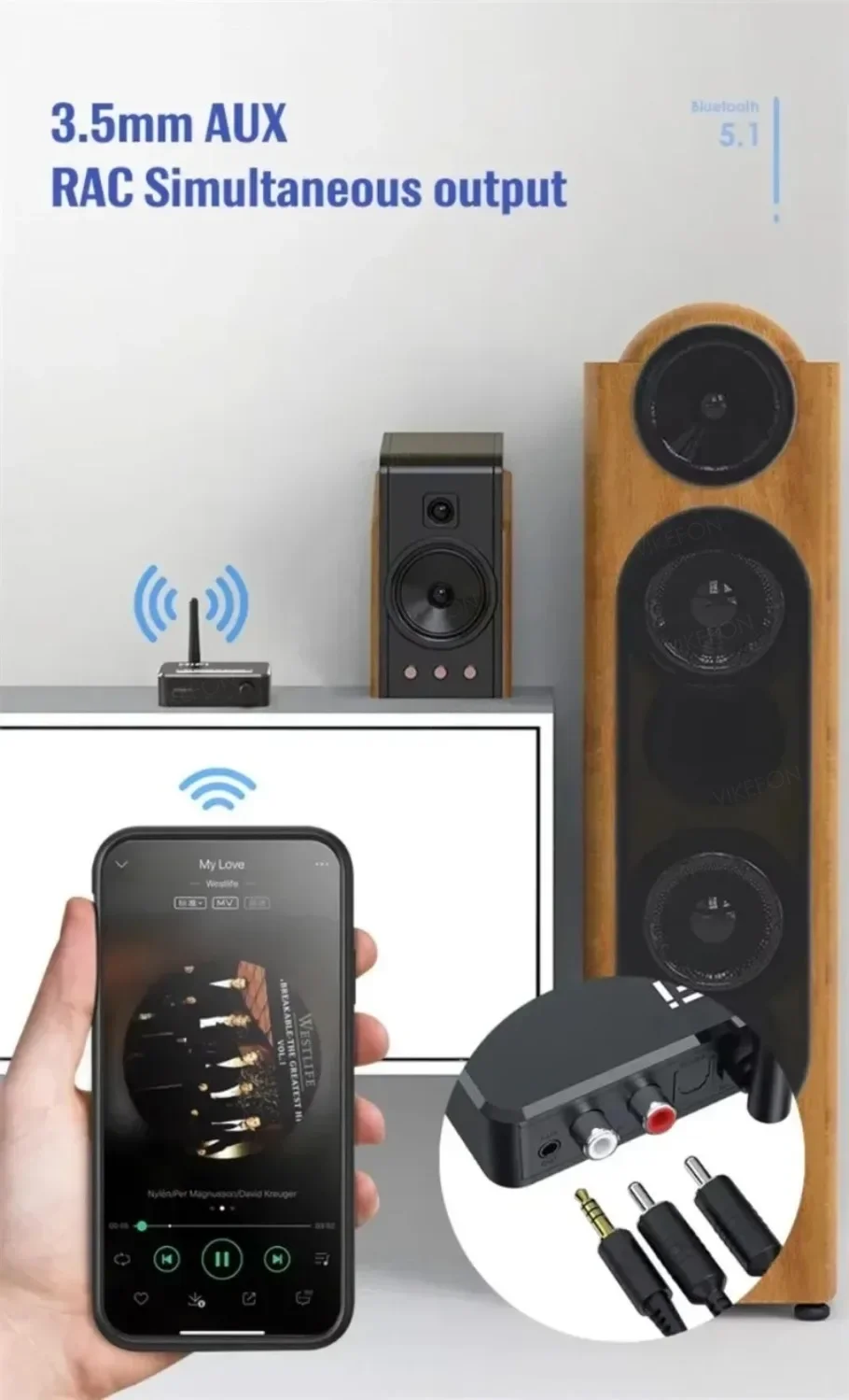DAC Bluetooth 5.1 Penerima Audio Konverter Digital Ke Analog 3.5Mm AUX RCA L/R U-disk Stereo Optik Hifi 2 Dalam 1 Adaptor Nirkabel