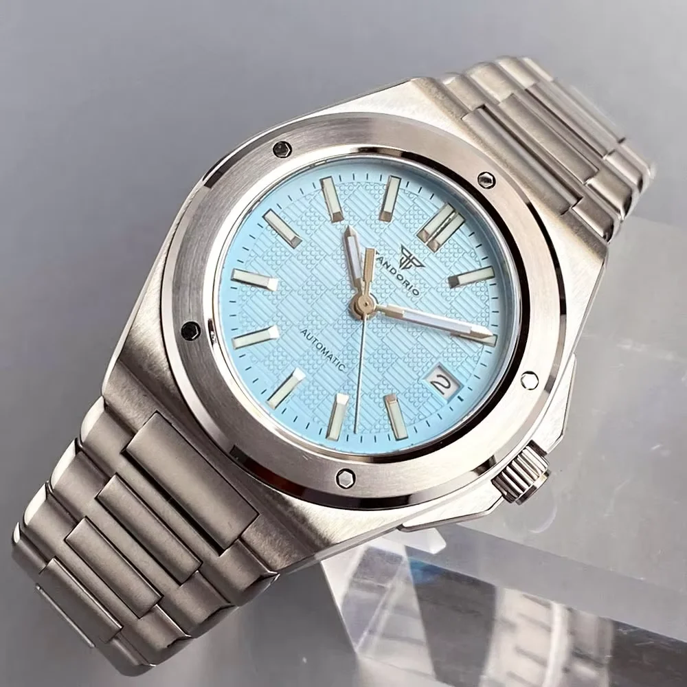 Tandorio 200M Diver 40mm Ice Blue Grid Dial Luminous Japanese NH35 Automatic Men Watch Sapphire Glass Stainless Steel Bracelet